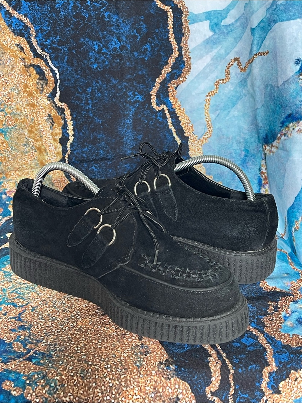 T.U.K. Unisex Black Creepers Platform Shoes D-Ring Lace Gothic Punk size W11-M9 - Picture 3 of 15